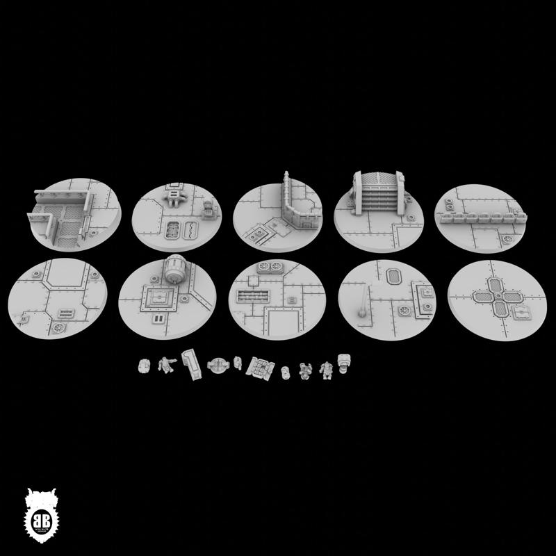 40mm round bases for 6mm/8mm miniatures - Tech Shanty texture