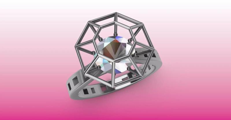 Modern dimaond cage set ring stl verified