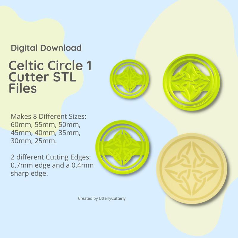 Celtic Circle 1 Knot Clay Cutter - STL Digital File Download- 8 sizes and 2 Cutter Versions