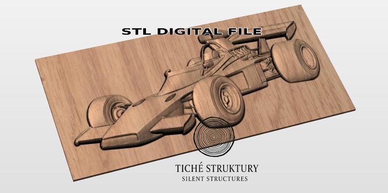 Formula 1 Vintage Car – Classic Race Car Bas Relief – 3D STL Model