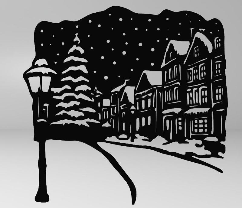 Christmas Street with Tree and Snow – Line Art | 3D Model
