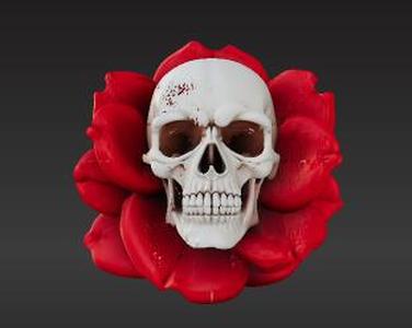 Macabre Floral Skull - Support-Free Decorative Art - Creepy Rose Design for 3D Printing
