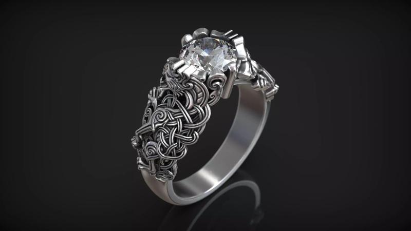 Nordic Pattern Celtic Ornament Viking Engagement Ring