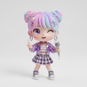 Chibi Pop Idol Figure - Stylized K-Culture Inspired Character for 3D Printing - Cute Collectible Desk Buddy