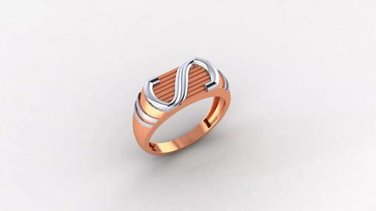 S for Super Plain Gold Light weight minimalist Mens Band Ring