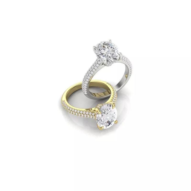 Oval solitaire ring 3 sides diamonds