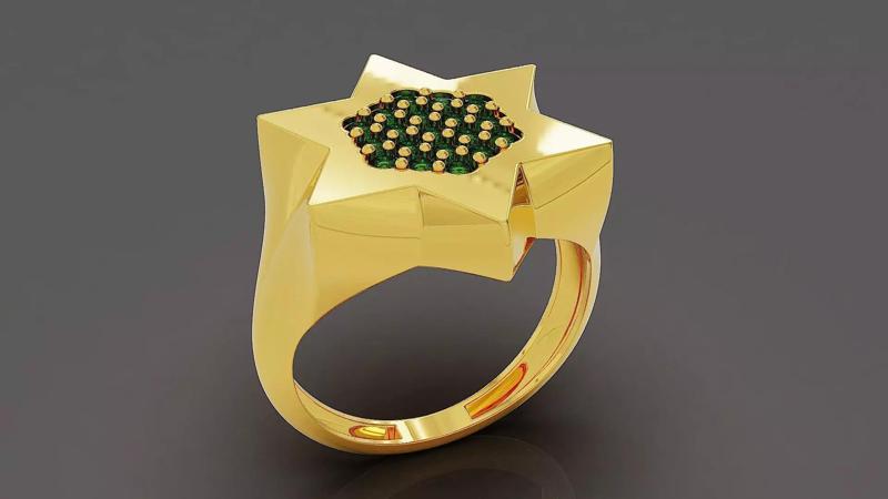 Pave set round shape diamond star signet ring for men