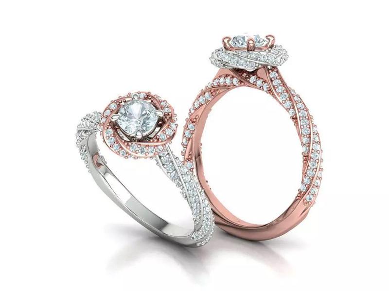 Engagement Ring Round Halo Twisted design Half Carat Stone