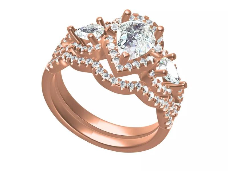 Pear Halo Criss Cross Ring With Band