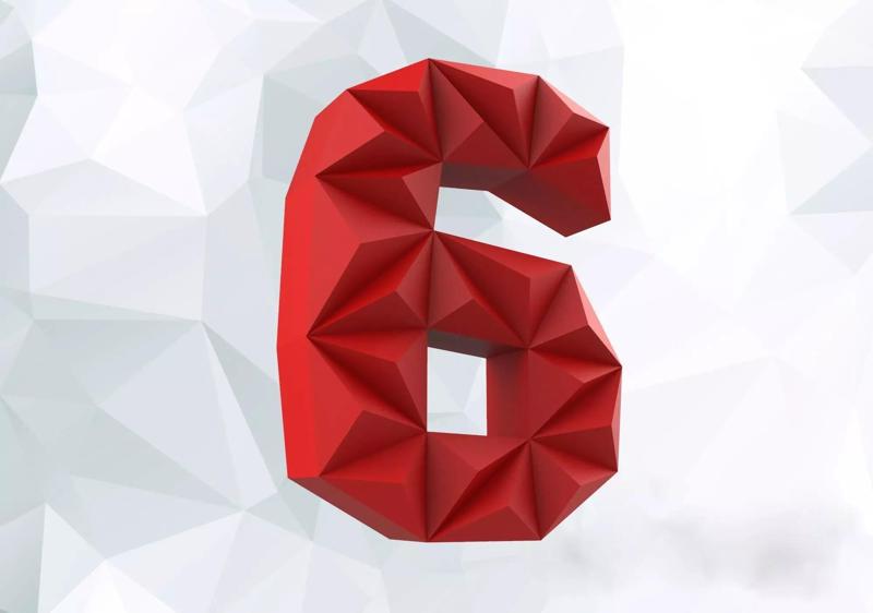 Lowpoly digit 6 number