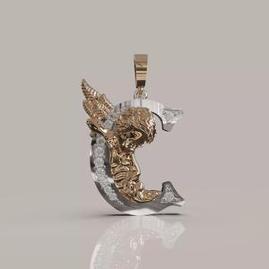 Angel Letter C 3D Model for Jewelry Design Printable Mode