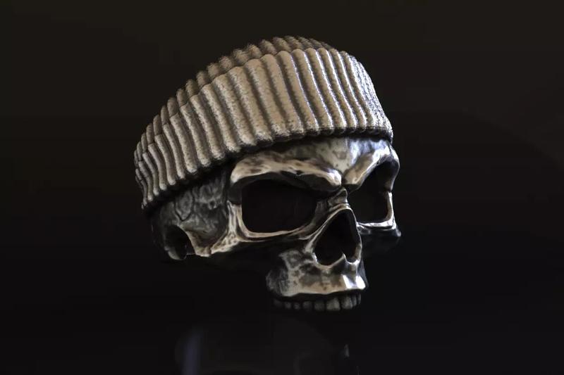 Beanie Skull Ring 3D Model For Silver and Gold Casting Stl print