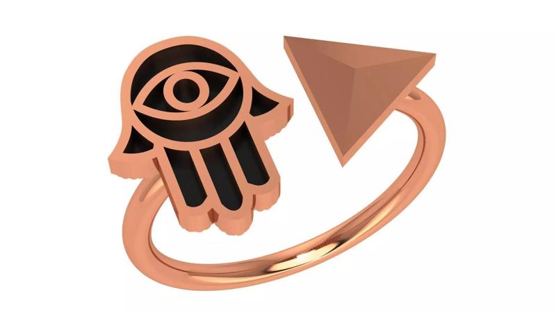 Hamsa Black Enamel Paint Ring