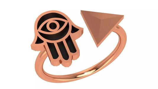 Hamsa Black Enamel Paint Ring