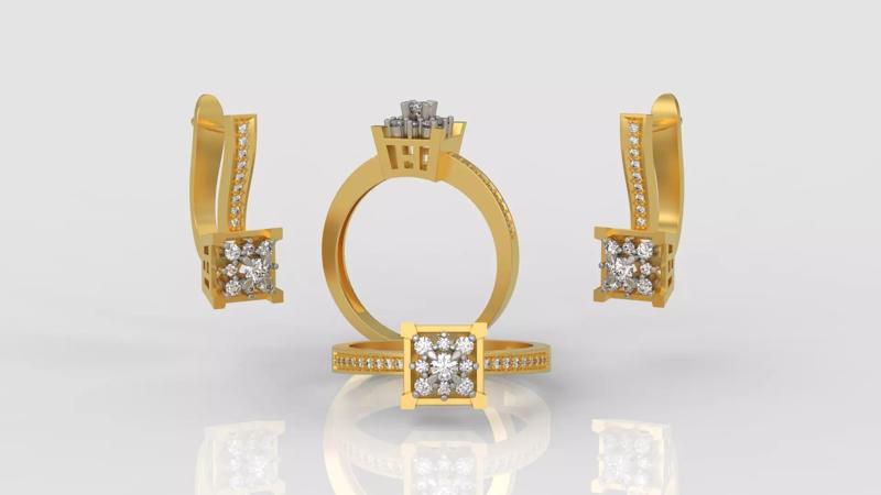 Ring and Earrings Diamond jewelry set 3d print model A 15