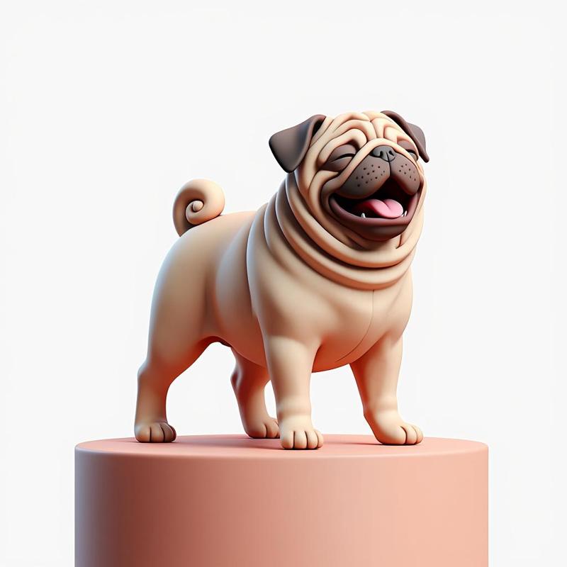 2352 Color Laughing Pug - 3D-Printed Statue, pug, dachshund, poodle, cat, dog, monkey, zebra, animal, armadillo, lion, fox, faun, pomeranian, troll, platypus, majestic, sculpture, fantasy, crocodile