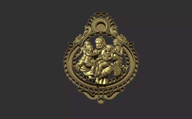 Traditional Narasimha Family Pendant 3D Model for Jewelry  3D
