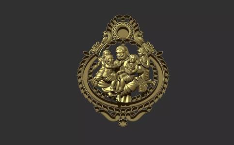 Traditional Narasimha Family Pendant 3D Model for Jewelry  3D
