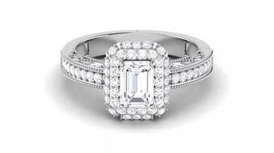 Solitaire Double Halo Emerald Rings 3dm STL OBJ FBX Details