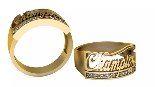 3D Printable Champion Ring with Diamond Accents