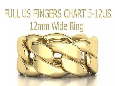 Cuban Link Chain Ring 12mm Wide ALL US-Chart FINGER SIZES