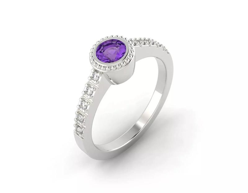 D-0956 amethyst and diamond ring