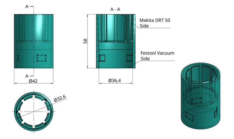 Makita to Festool Vacuum Adapter DRT50 RT0700 