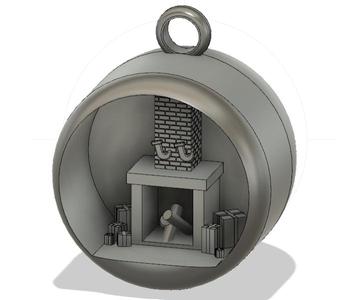 Fireplace Christmas Ornament with Presents and Stockings