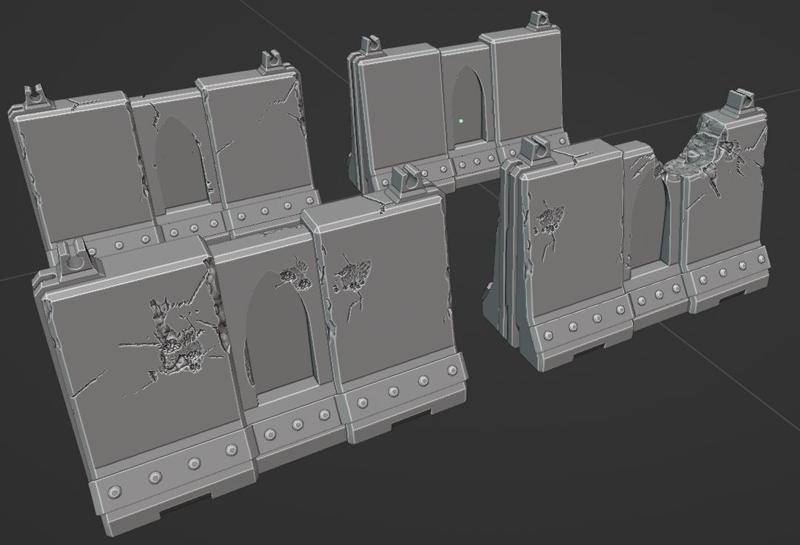 Grimdark terrain tall concrete barriers for wargaming, Warhammer 40k etc.