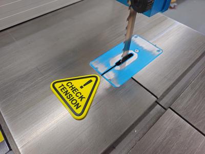 Magnetic "Check Tension" Sign for Bandsaws | Embedded Magnets