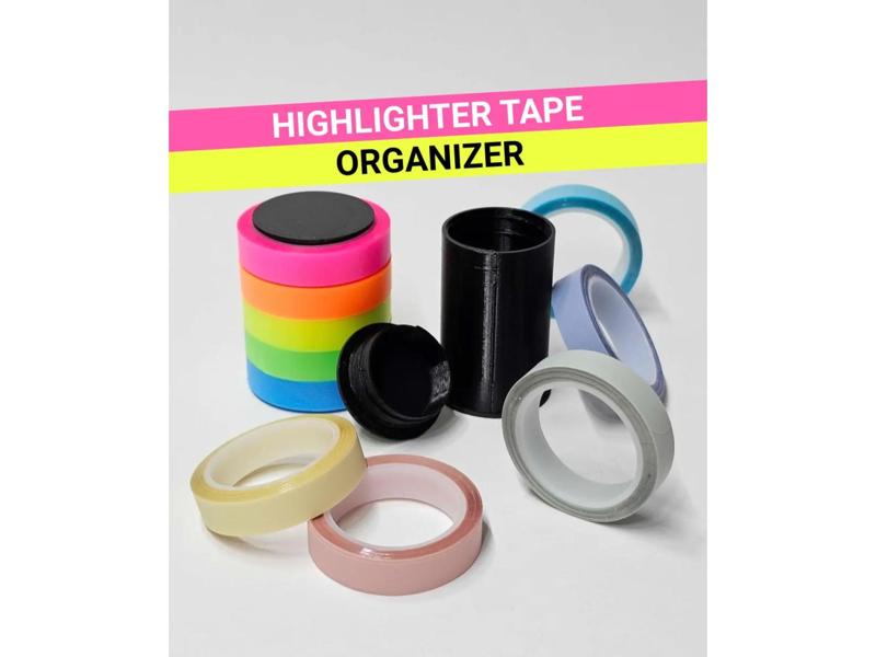 Highlighter tape holder with screw-on lid | 5 rolls of 8mm width craft tape | washi tape organizer