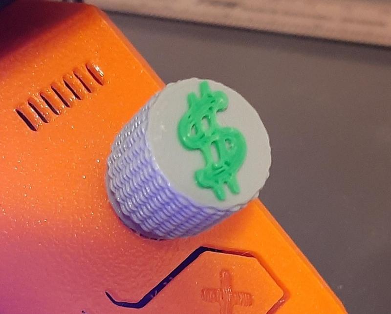 Dollar Sign knurled potentiometer knob, 6mm ID, printer knob