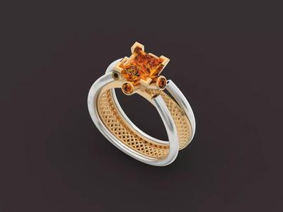 stylish wide ring with mesh and stone  square
