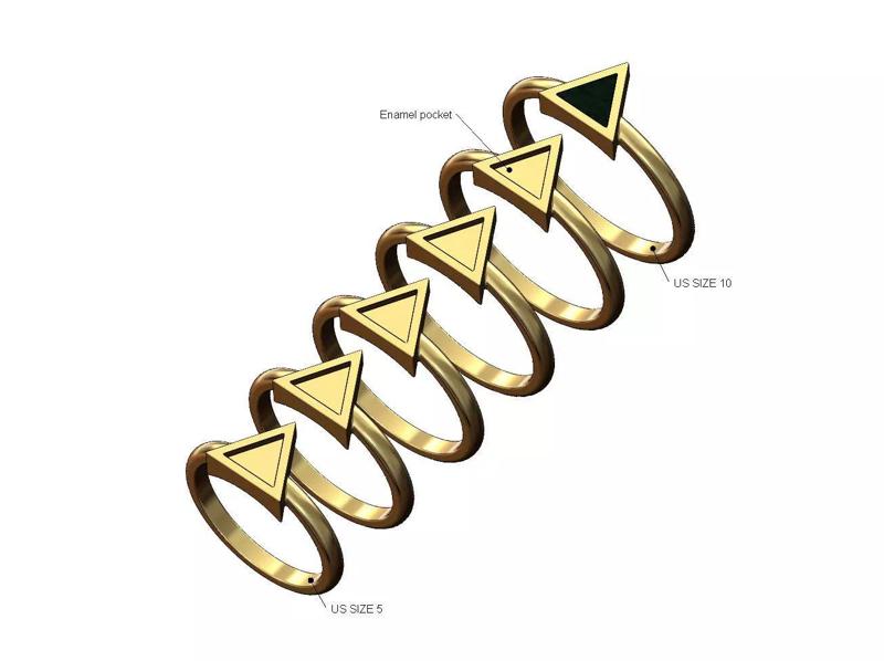 Triangular enamel pocket ring Us sizes 5to10