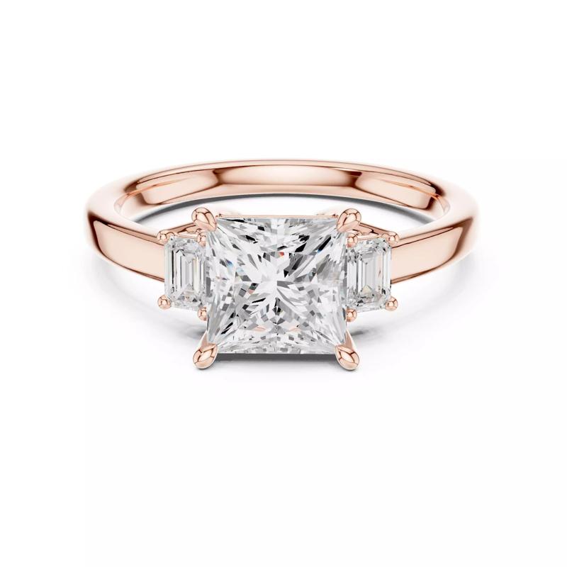 Three Stone Princess Emerald Cut Engagement Ring 3DM STL Video