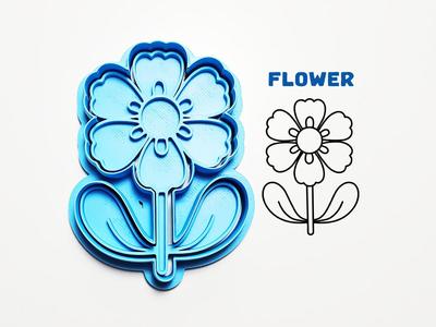 Flower with Stem and Leaves Cookie Cutter / Stamp