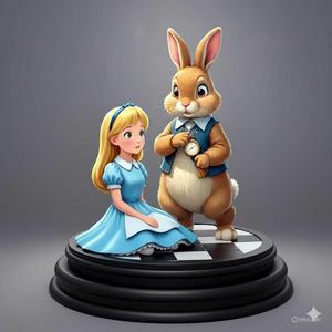 alicia in wonderland - alicia and rabbit decorative figurine