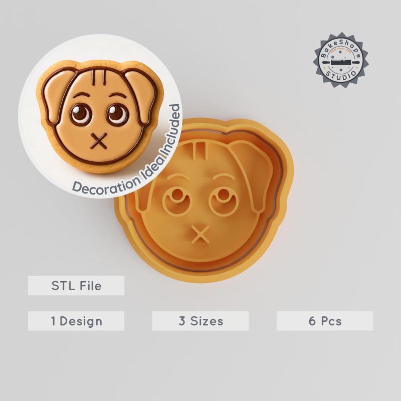 Mute Cookie Cutter & Stamp Set, Dog Emoji Design, 6-Piece, S/M/L Sizes, Wildlife Baking Tools