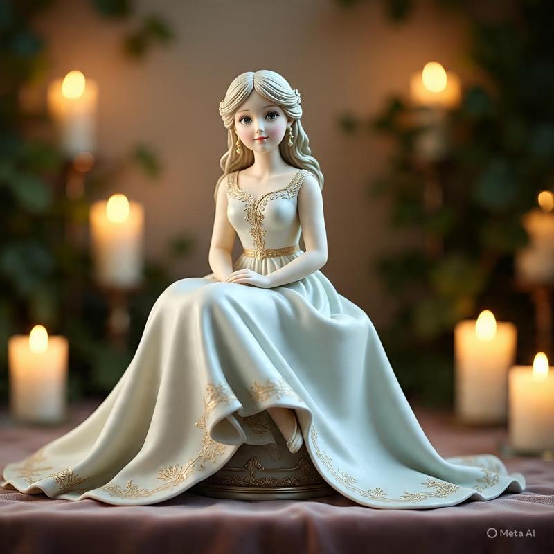 figure of a seated woman with dress and loose hair