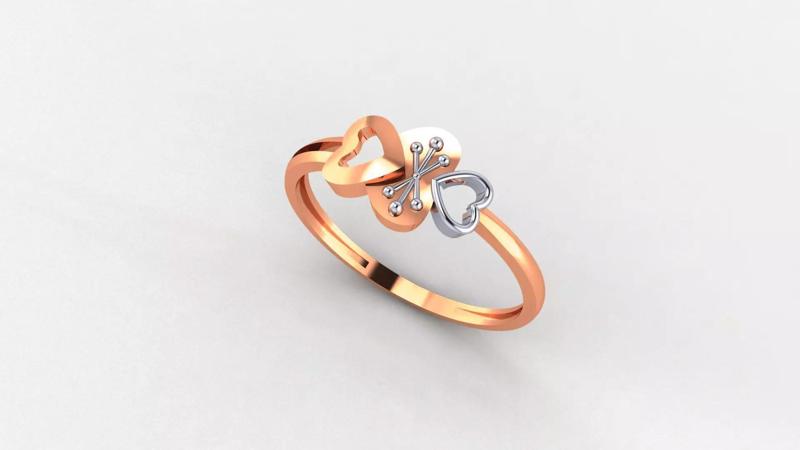 Dual Heart Love Valentine Ultra light wt Plain Gold Ring