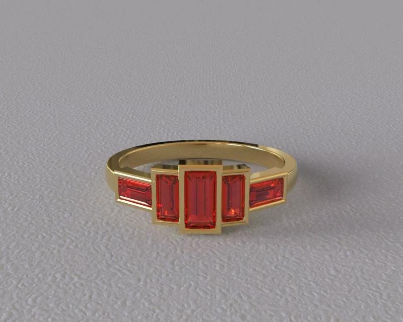 Ruby Baguette Gold Ring 3D Model