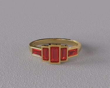 Ruby Baguette Gold Ring 3D Model