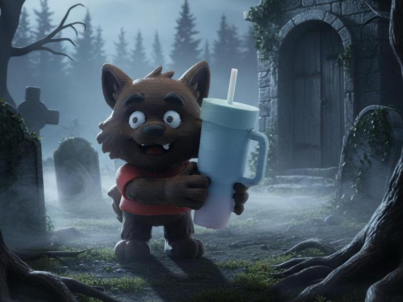 werewolf holding tumbler