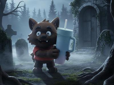 werewolf holding tumbler