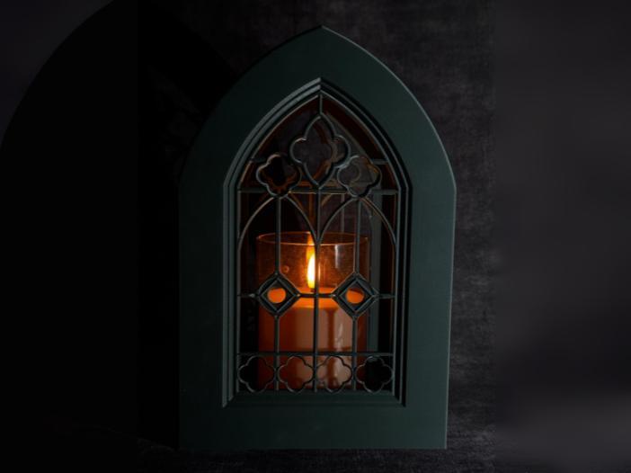 Cathedral-inspired LED candle holder