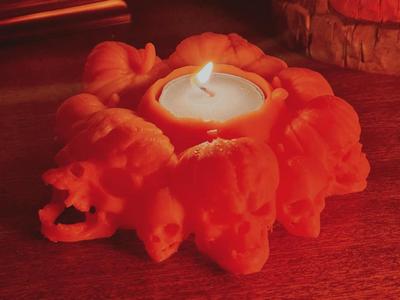 Skull Pumpkin Tealight Holder