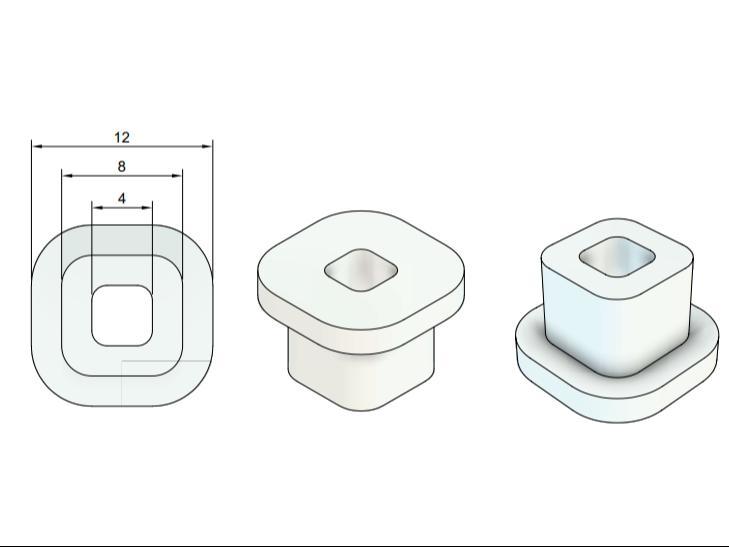 Square nut for 4mm screw with rounded edges