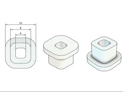 Square nut for 4mm screw with rounded edges