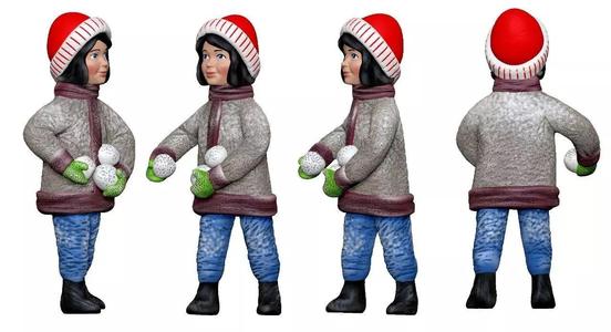 001357 girl in red winter hat snowballs in hands 3dp