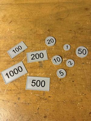 Coins, currency, tokens for playing or for a board game